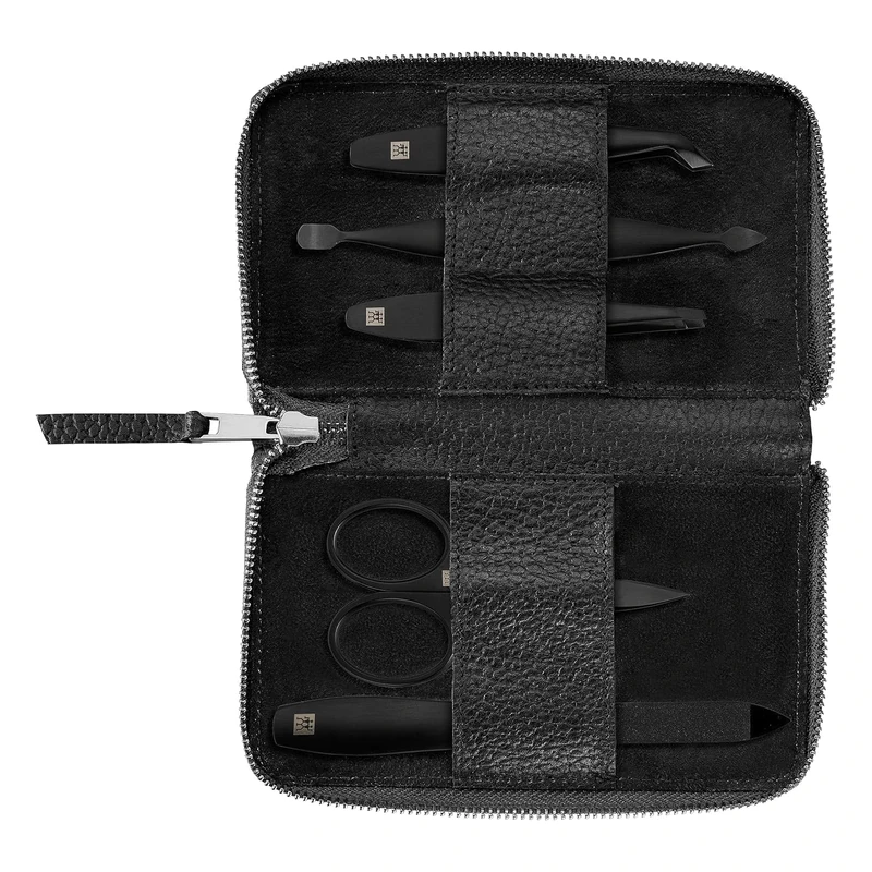 ZWILLING Manicure Set (5 piece, genuine leather with snap button, travel set, with nail scissors and cuticle cutter), Premium, Black Edition