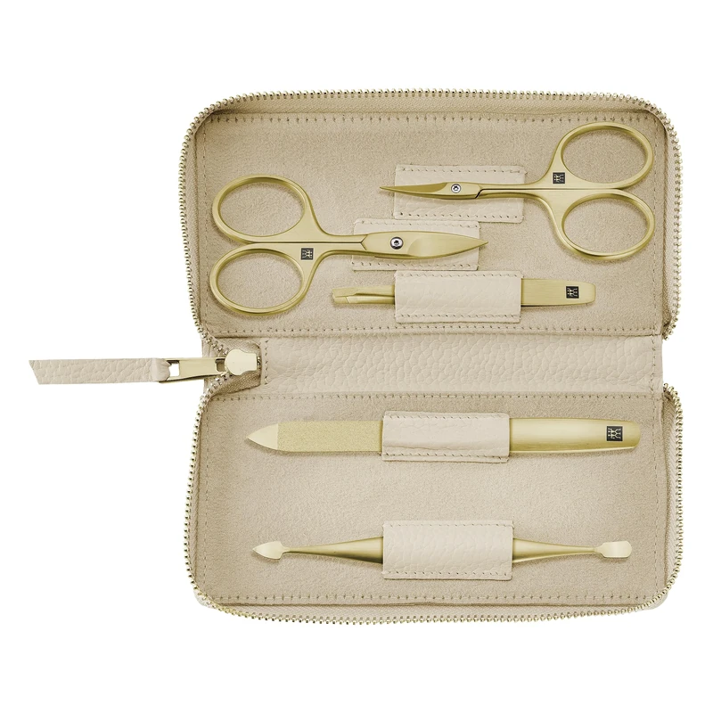 ZWILLING Manicure Set (5 piece, genuine leather case, travel set, with nail scissors and cuticle scissors), Premium, Gold Edition