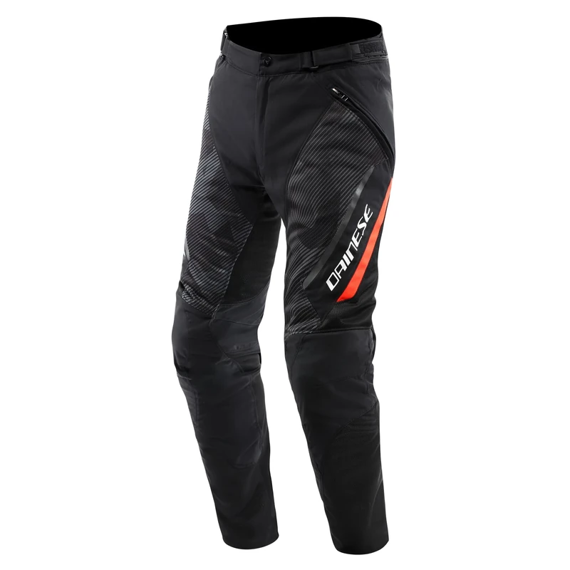 Dainese - Drake 2 Super Air Tex Pants, Mesh Motorcycle Trousers, Ventilated and Lightweight, with Removable Protectors, Men, Black/Anthracite/Red-Fluo, 62