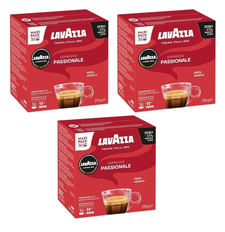 Lavazza A Modo Mio Espresso Passionale Coffee Capsules (Pack of 3, Total 108 Pods)