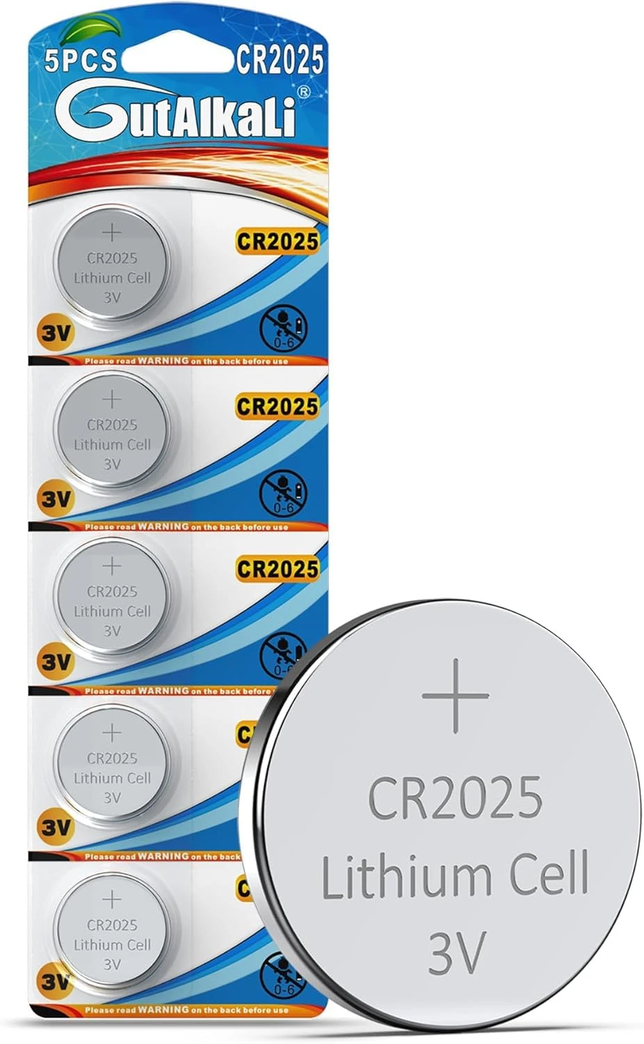 GutAlkaLi CR2025 3V Lithium Battery, CR2025 Batteries 5 - Pack