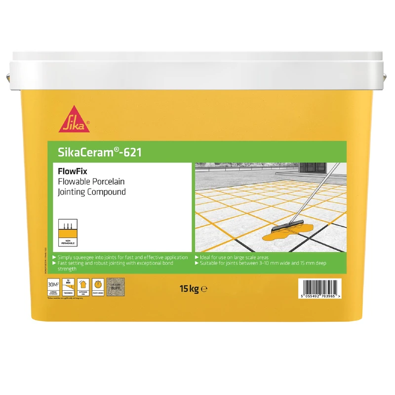 Sika SikaCeram 621 FlowFix Jointing Compound for Flowable Porcelain, Ceramic Paving and Grout Jointing Compound - Buff - 15 kg - 30 sq. m - Image 1
