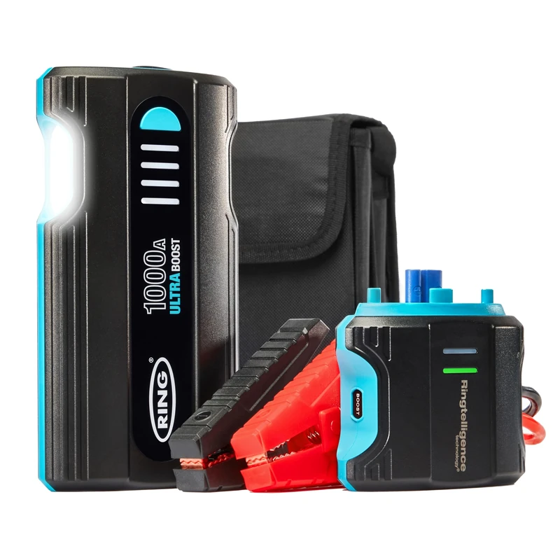RING ULTRABOOST 1000A Car Battery Jump Starter Power Pack - Safely Starts Up to 5 Litre Petrol and 2 Litre Diesel Engines - Battery Booster with Jump Leads, Portable USB Powerbank and LED Torch