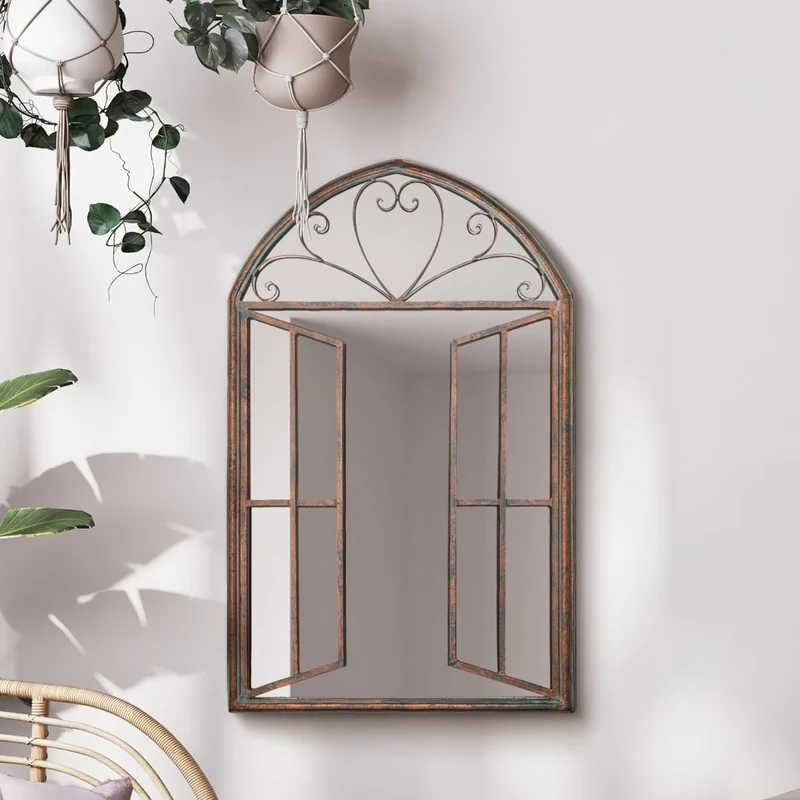 The Kirkby - Rustic Metal Arched Shaped Decorative Window Effect Wall Mirror 36" X 24" (92CM X 61CM)