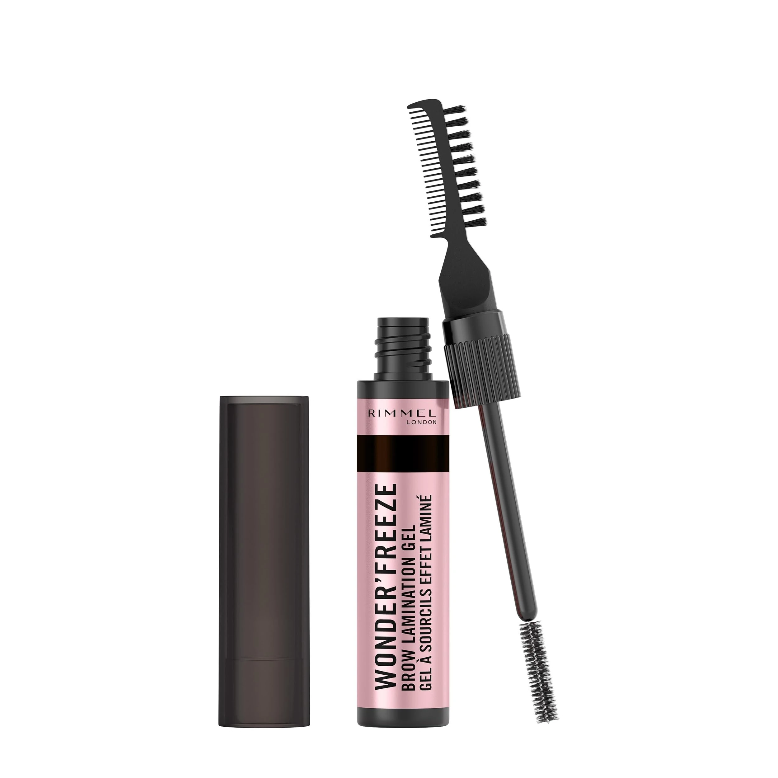 Rimmel Wonder'Freeze Brow Lamination Gel 004 Dark Brown, Sculpt Shape Set Brows One, All Day Hold, Flake-Free, Naturally Fluffy Looking Brows, Dual Comb and Brush, Smudge Proof, Cruelty Free, Vegan