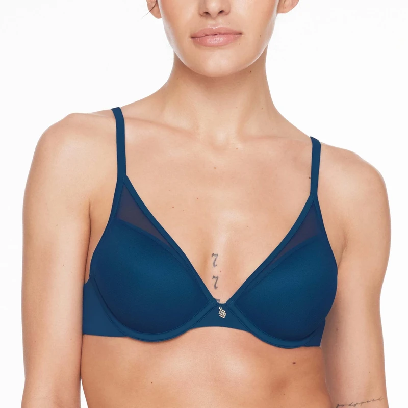 ThirdLove Classic Plunge Bra, Sexy Underwire V-Neck Bra for Small Breasts, Low Cut, No-Show Lines, Women's Everyday Comfort, Deep-teal, 32A