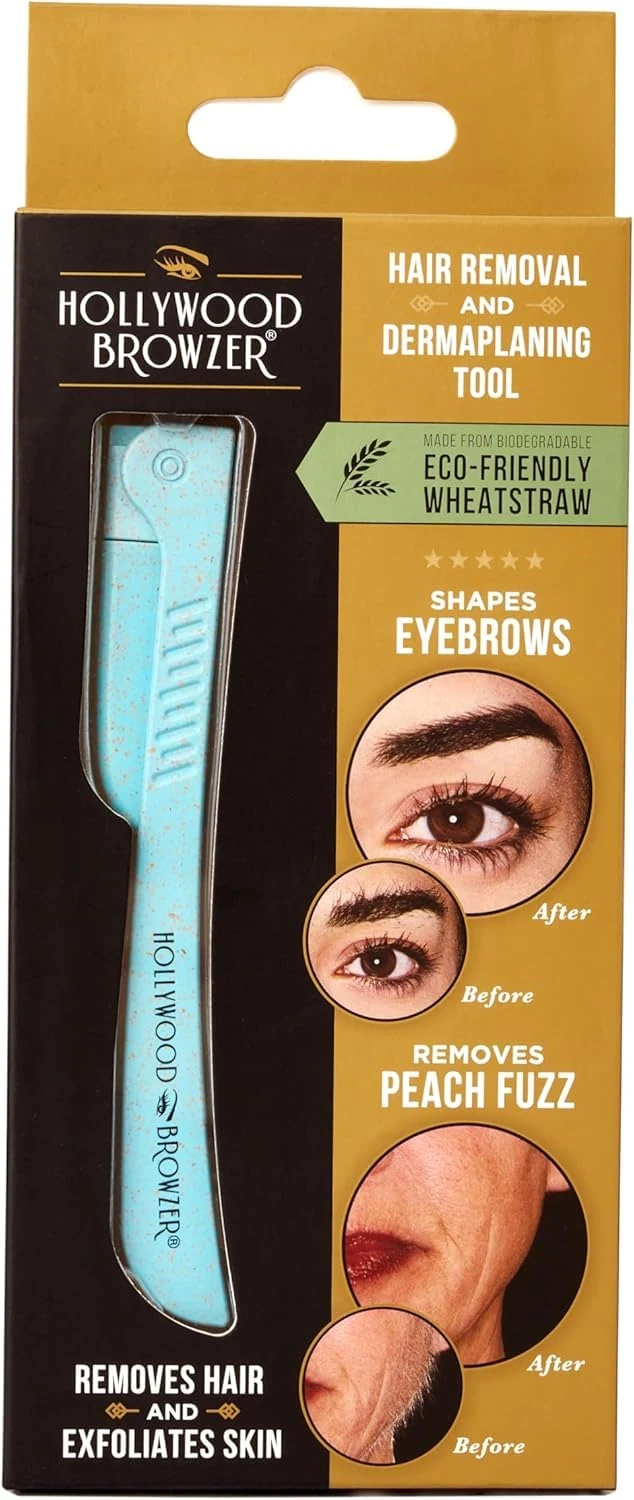 Hollywood Browzer Dermaplaning Razor Tool for Face - Eyebrow Shaping - Removing Unwanted Hair and Peach Fuzz - Exfoliating Tool for Women - Face Razor for Women - Facial Hair Remover - (Aquamarine)