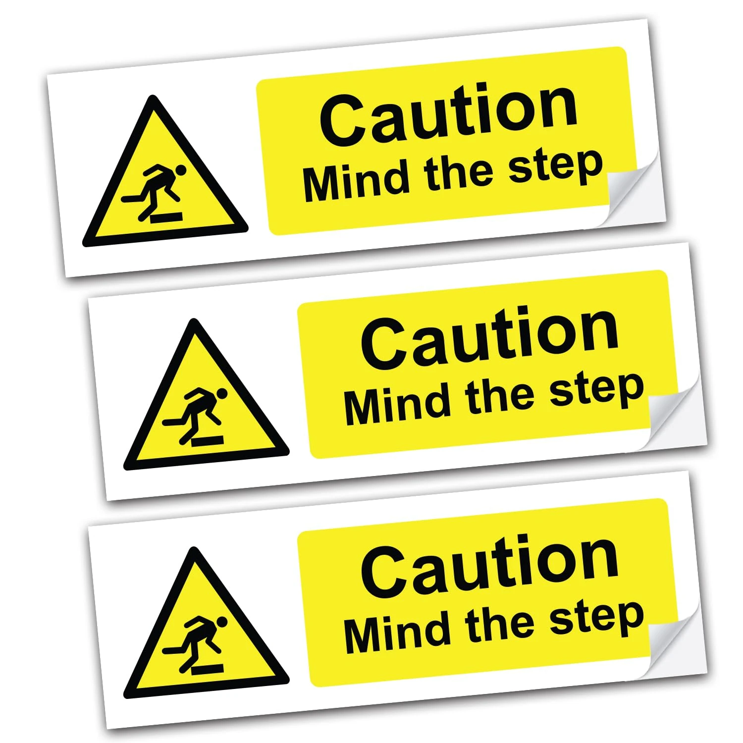 SAFESIGN (3 Pack) Mind The Step Vinyl Sign Stickers 150 X 50mm - Safety Health Waterproof Vinyl Conforms to EN ISO 7010:2012