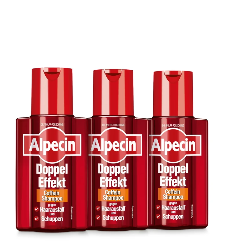 Alpecin Double Effect Caffeine Shampoo 3 x 200 ml - Against Hereditary Hair Loss and Dandruff | Suitable for Quickly Greasy Scalp