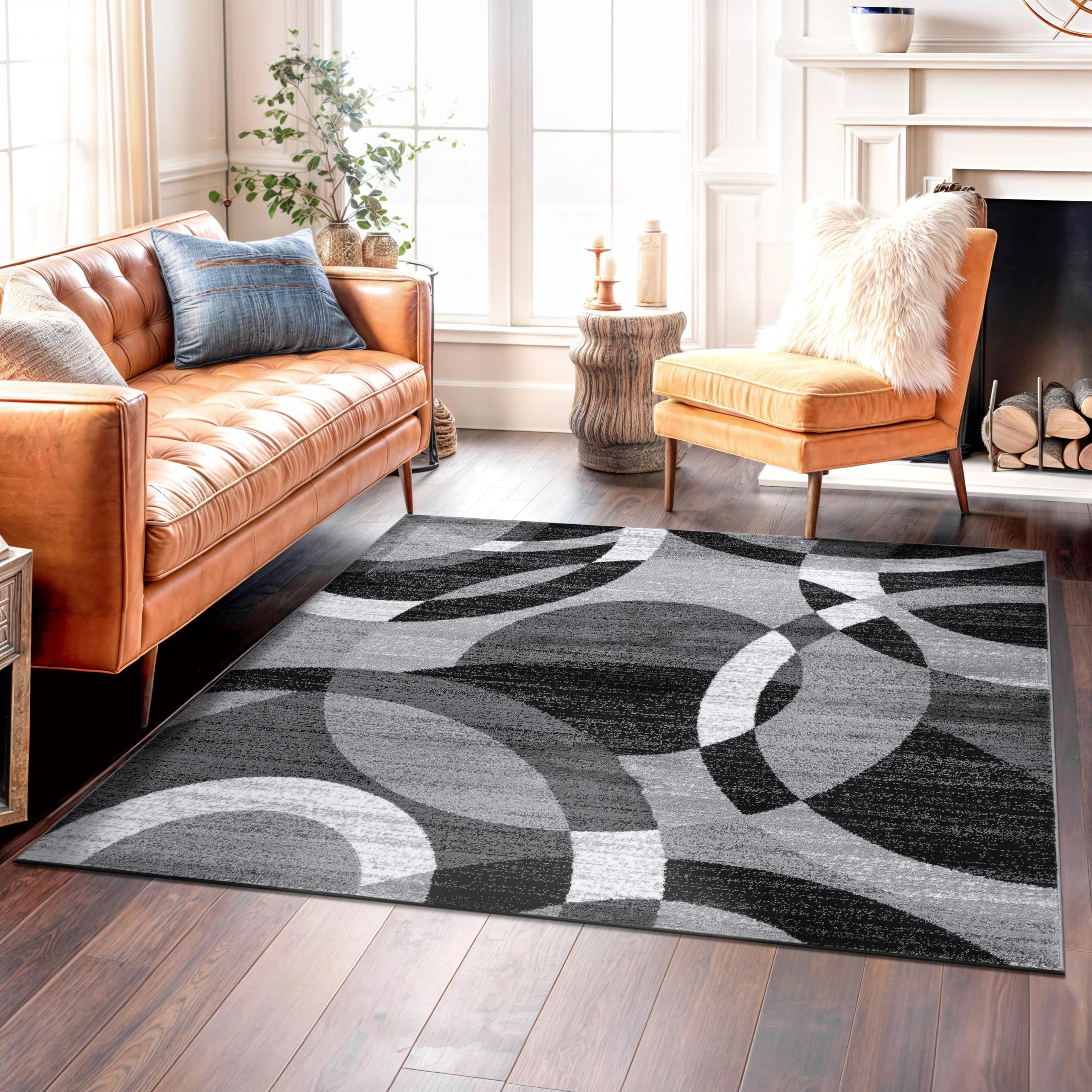 Rugshop Contemporary Abstract Circles Perfect for high Traffic Areas of Your Living Room,Bedroom,Home Office,Kitchen Square Area Rug 6'6" x 6'6" Gray