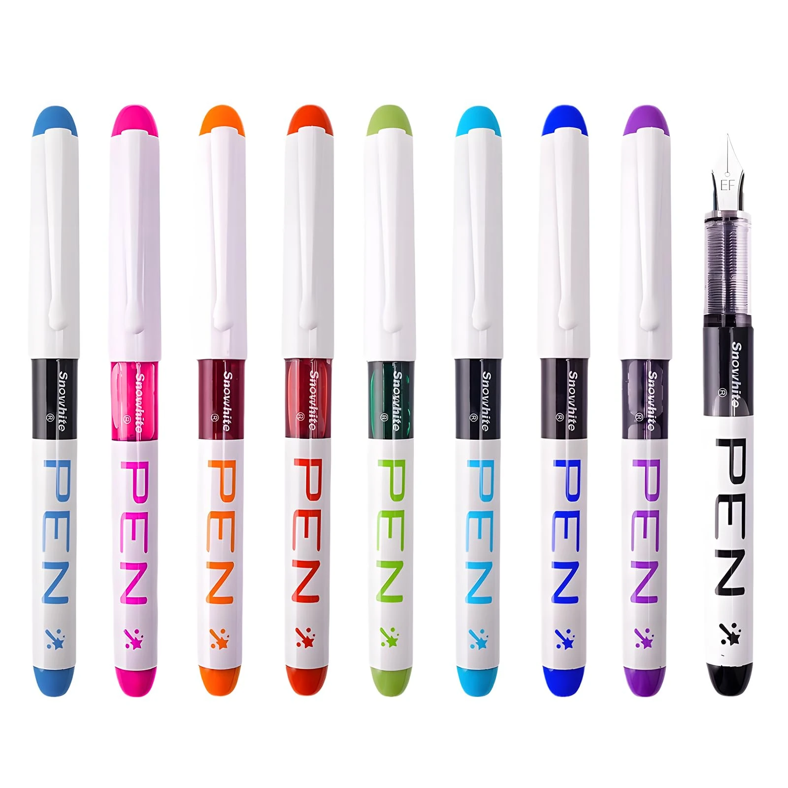 8 Colored Fountain Pens, Multicolor Ink Disposable Fountain Pens, Quick Drying Gel Pens for Writing, Multicolor Ink & Smooth Writing Fine Point Pen for Journaling Sketching Lettering Text Highlighting