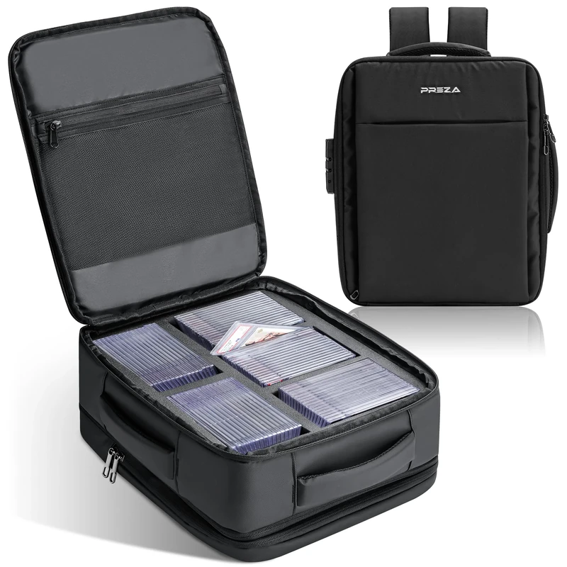 PREZA Graded Card Backpack with Slab Case Insert - Holds 85 Graded Slabs - Trading Card Backpack Compatible with MTG, TCG, PSA, BGS, SGC - Memorabilia Travel Bag Fits Binder and Case (Black) - Image 1