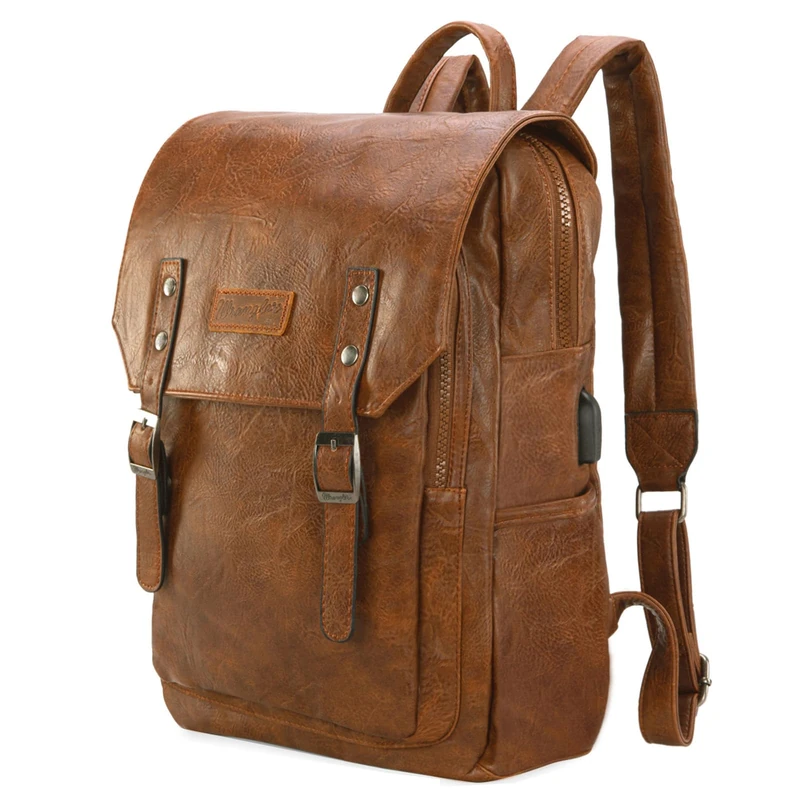 Montana West Wrangler Vegan Leather Laptop Backpack - Brown