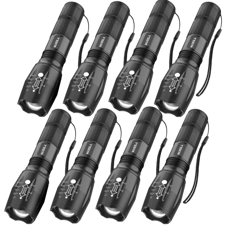 Maxesla FAGORY LED Torch, Torches Led Super Bright Flashlight, Powerful Torches Battery Powered Water Resistant 5 Modes Mini Tactical Torch for Camping Outdoors 8 Pack