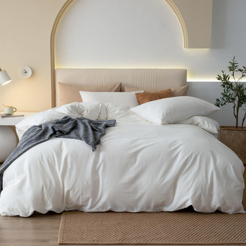 JIYUAN Oversized Queen Washed Cotton Duvet Cover Set Relaxed Linen Feel
