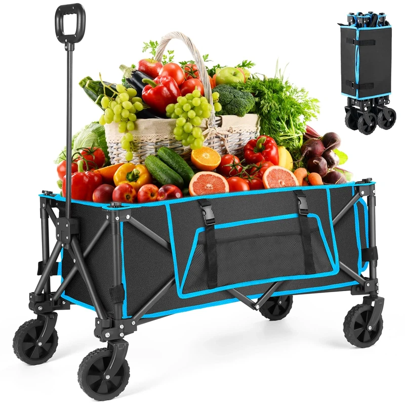 Folding Festival Trolley on Wheels - Morpilot Foldable Camping Cart 150lbs Pull Along Wagon Heavy Duty Trolley for Beach Shopping Fishing Picnic Outdoor