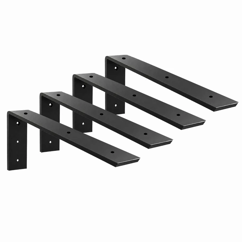 Winker Countertop Support Bracket 4 Pack Heavy Duty 3/8" Thick Hidden L Shelf Bracket 12" x 6" x 2.5" Metal Corbels for Quartz/Granite/Wood/Concrete/Laminate Countertops, Black