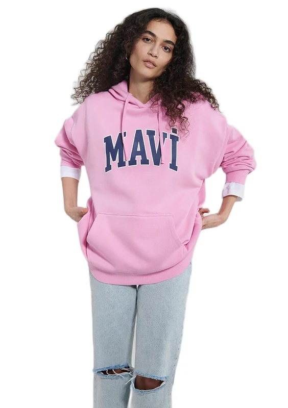 Mavi Women's Logo Hooded Sweatshirt Pullover Sweater, Lilac Chiffon, XS