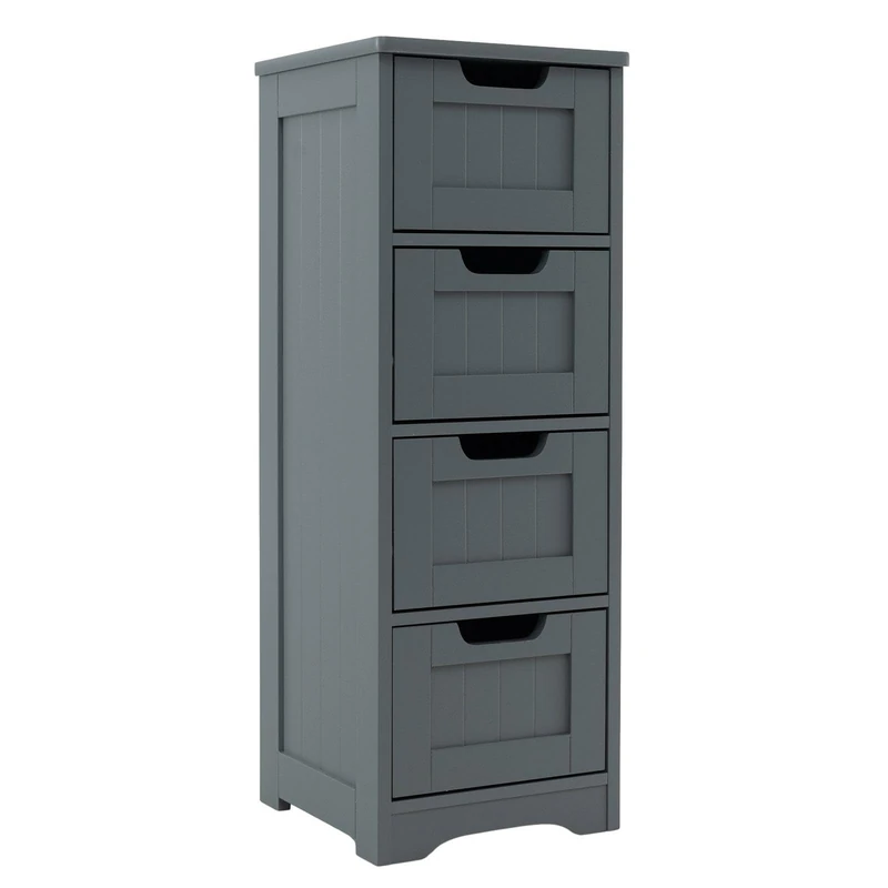 RELAX4LIFE Bathroom Floor Cabinet, Freestanding Wooden Cupboard Storage Cabinet with 2/4 Removable Drawers, Slim Storage Unit for Bathroom Living Room Kitchen (4 Drawers, Grey)