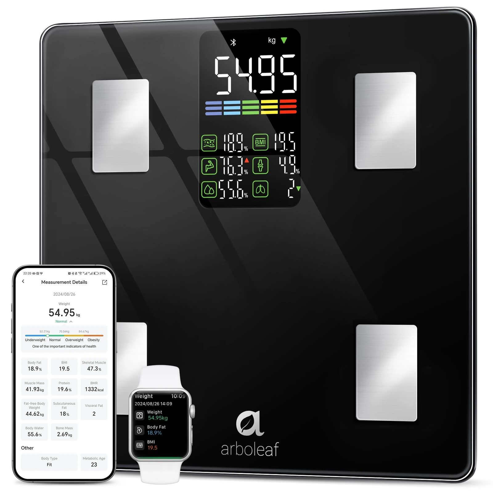 Smart Scales for Body Weight & Fat, arboleaf Bluetooth Bathroom Scales Weighing Scales with APP, High Precision Body Fat Scales Digital for BMI, 14 Body Composition Metrics, 500lb/227kg