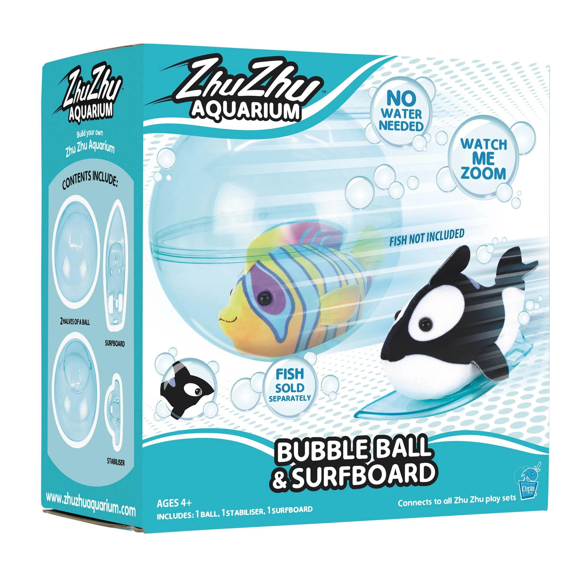 John Adams Zhu Zhu Pets | Zhu Zhu Aquarium Bubble Ball & Surfboard Playset | Electronic Pets | Ages 4+, Blue, 11546