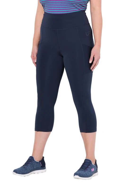 Ulla Popken, Ladies Plus Size 3/4 Calf Length High Waist Quick Dry Leggings, Black, 50W x 32L - Image 1