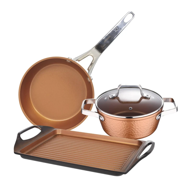 Origin Collection: Casserole Set with Glass Lid, 20 cm, with Rotisserie/Grill 45 cm, Frying Pan 28 cm, Forged Aluminum, Suitable for Induction - Image 1