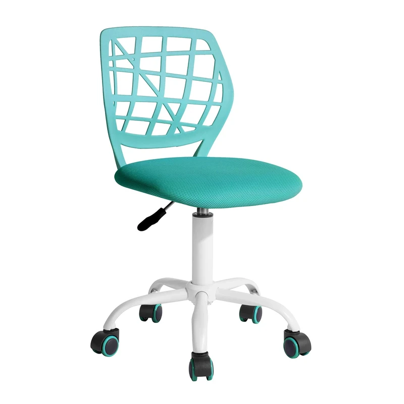 Homy Casa Desk Chair Linen Fabric Seat Ergonomic Swivel Task Chair without Armrest Adjustable Height Office Chair Home Office for Kids Teens, Aqua I
