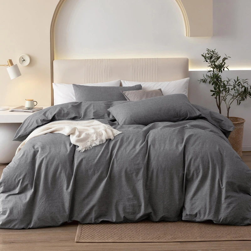 JIYUAN Oversized King Washed Cotton Duvet Cover Set, Relaxed Linen Feel