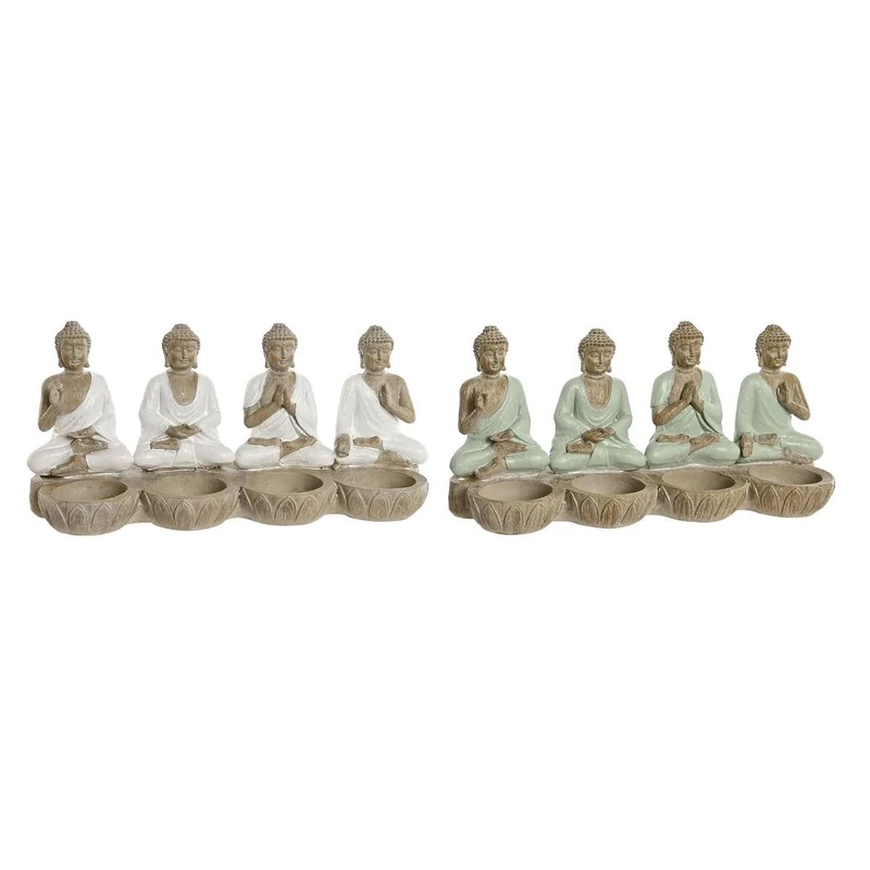 Home ESPRIT Decorative Figurine White Green Oriental Buddha 24 x 9 x 11 cm (2 Units)