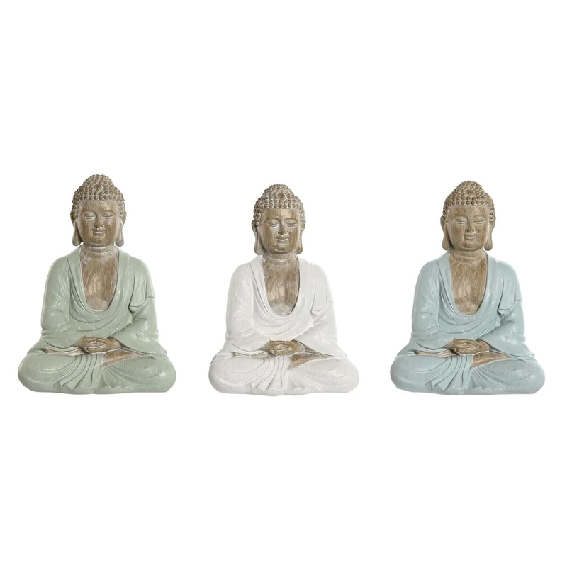 Home ESPRIT Decorative Figurine White Green Turquoise Oriental Buddha 14 x 10.5 x 18.5 cm (3 Units)