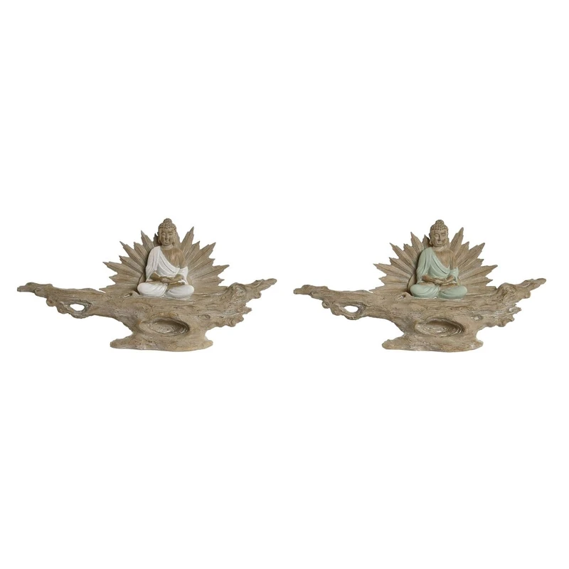 Home ESPRIT Decorative Figurine White Green Oriental Buddha 30 x 6 x 15 cm (2 Units)