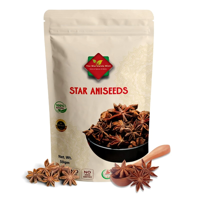Star Anise (50G / 1.76 oz) | Aniseeds | Badiyan | Whole Seeds | Premium Quality | Natural | Vegan | Non GMO | No Additives | No Preservatives