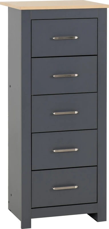 Seconique Portland 5 Drawer Narrow Chest in Grey/Oak Effect