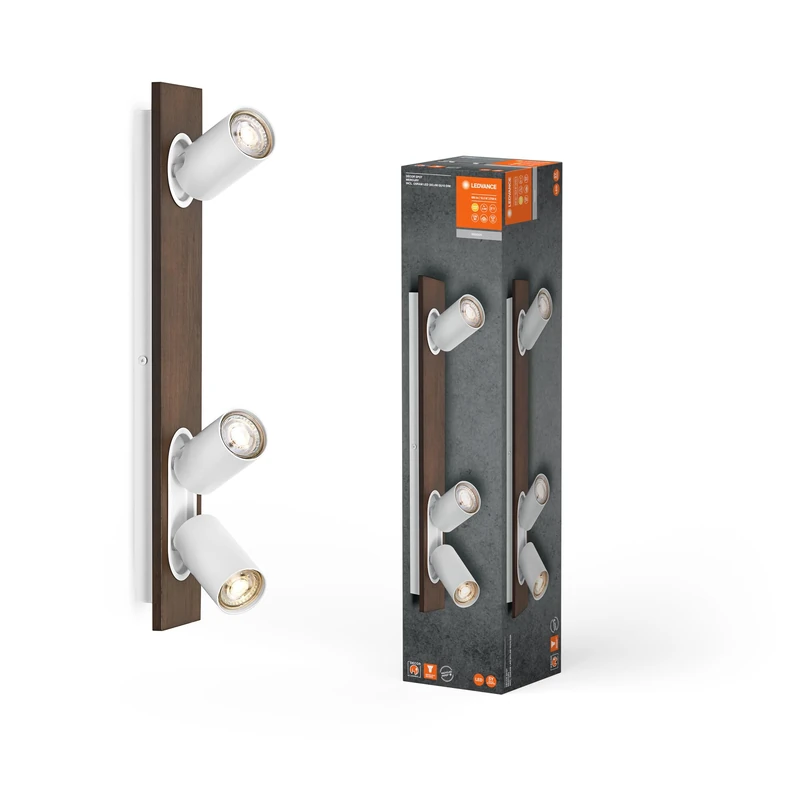 LEDVANCE Decor SPOT Mercury, 3 x 3.4W, 690lm, Wood Effect, White, Spotlight, Adjustable Heads, Versatile, Indoor spot, Replaceable LED Lamps, Warm White Light Color, GU10