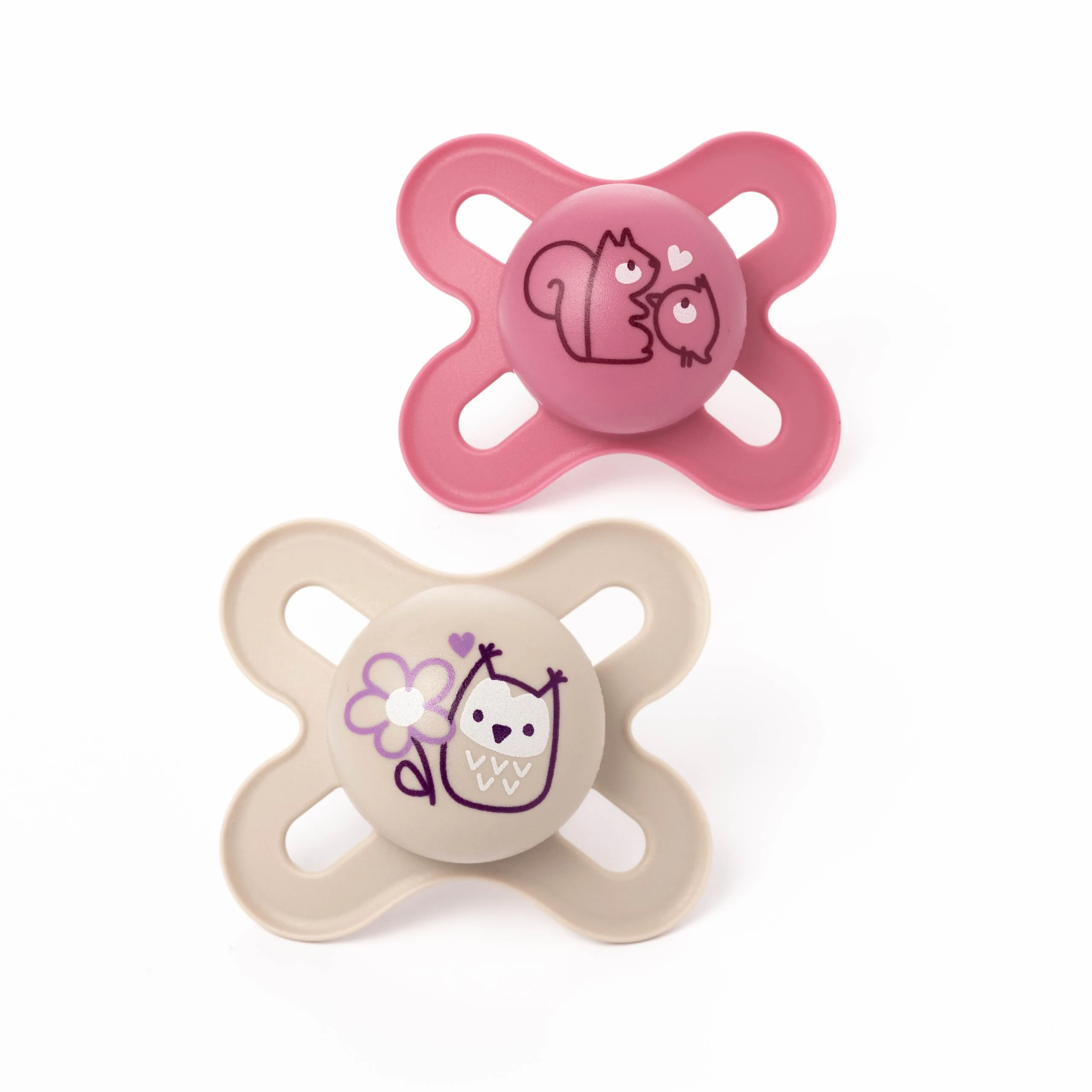 MAM Original Start Soothers | 0-2 Months | 2 Pack | Newborn Dummies | Comes in Dummy Steriliser Case | Sustainable Materials | Baby Accessories for Newborn | Pink/White (Various Designs)