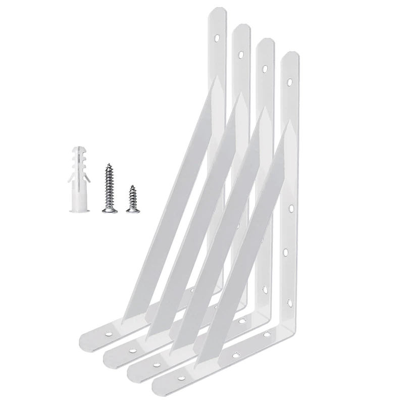 Heavy Duty Shelf Brackets Wall Mount Steel Bracket Wall Brackets for Shelves (White, 18 x 12 Inch-2 Pairs)