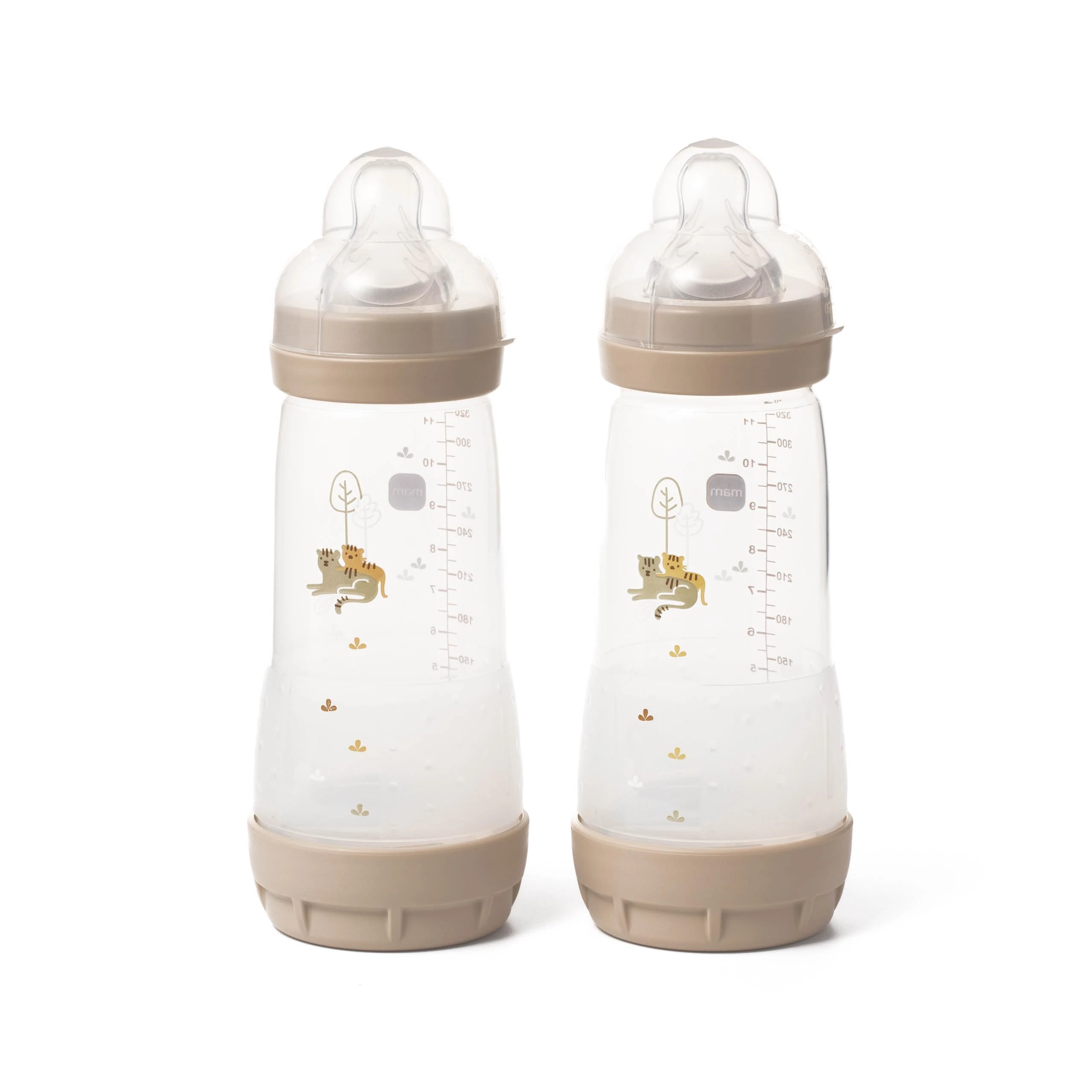 MAM Easy Start Anti-Colic Baby Bottles | 2 Pack (2 x 320ml) | Self-Sterlising | Fast Flow MAM Teats Size 3 | Baby Accessories | Cream (Various Designs)