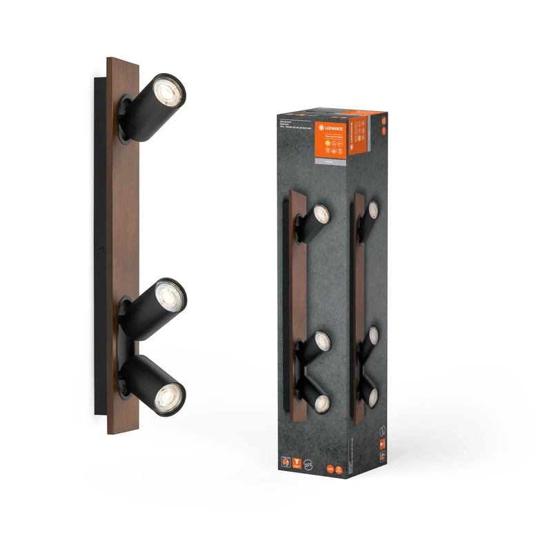 LEDVANCE Decor SPOT Mercury, 3 x 3.4W, 690lm, Wood Effect, Black, Spotlight, Adjustable Heads, Versatile, Indoor spot, Replaceable LED Lamps, Warm White Light Color, GU10