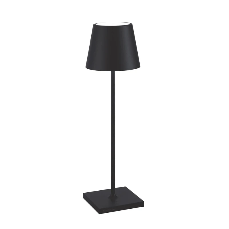 Zafferano, Poldina Pro Lamp, Rechargeable Cordless Table Lamp with Touch Controls, Suitable for Interior and Outdoor, Dimmer, 2200-3000 K, Height 38 cm, Black Colour