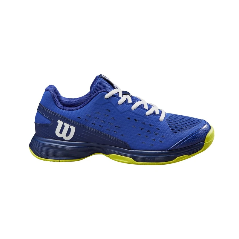 Wilson Rush Pro Jr L Tennis Shoe, Juniors, Size 28, Blue/Blue Print/Safety Yellow
