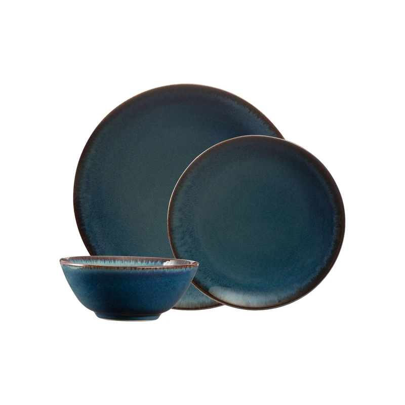 Mason Cash Reactive Blue Stoneware Dinner Set | 12-Piece Tableware Collection with Reactive Glaze Finish | Includes 4 Dinner Plates, 4 Side Plates & 4 Bowls | Dishwasher & Microwave Safe