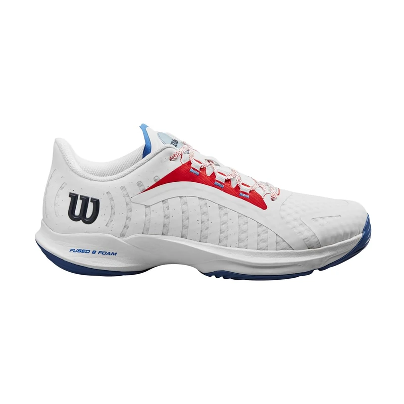 Wilson Hurakn Pro Padel Shoe, Men's, Size 6.5, White/Wilson Red/Deja Vu Blue