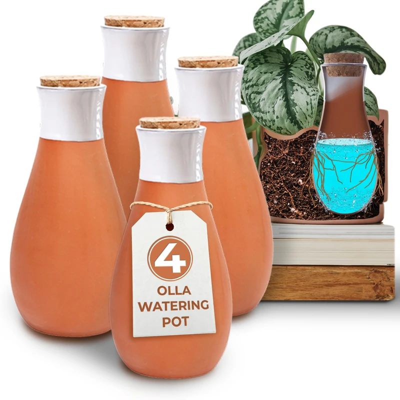 Everbrook Plant Self Watering Globes - Terracotta Watering Spikes - Slow Release Olla Watering Pots - Drip Irrigiation Olla System - Bonus Garden Shears