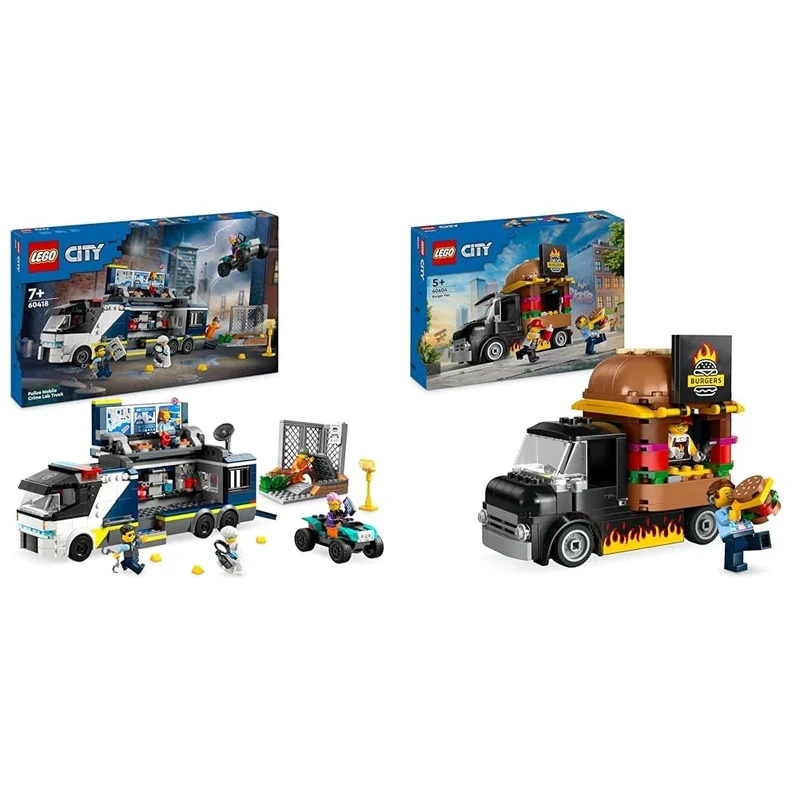 LEGO City Police Mobile Crime Lab Truck Toy for 7 Plus Year Old Boys, Girls & Kids, Vehicle Set & City Burger Van, Food Truck Toy for 5 Plus Year Old Boys & Girls, Vehicle Building Toys