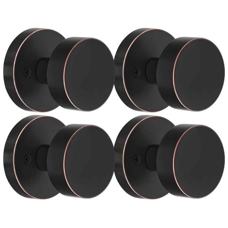 naubea 4 Pack Antique Bronze Dummy Door Knob Interior Non-Turning Dummy Door Handle for French Doors and Bifold Doors, Round Vintage Style Dummy Door knobs Oil Rubbed Bronze Finish