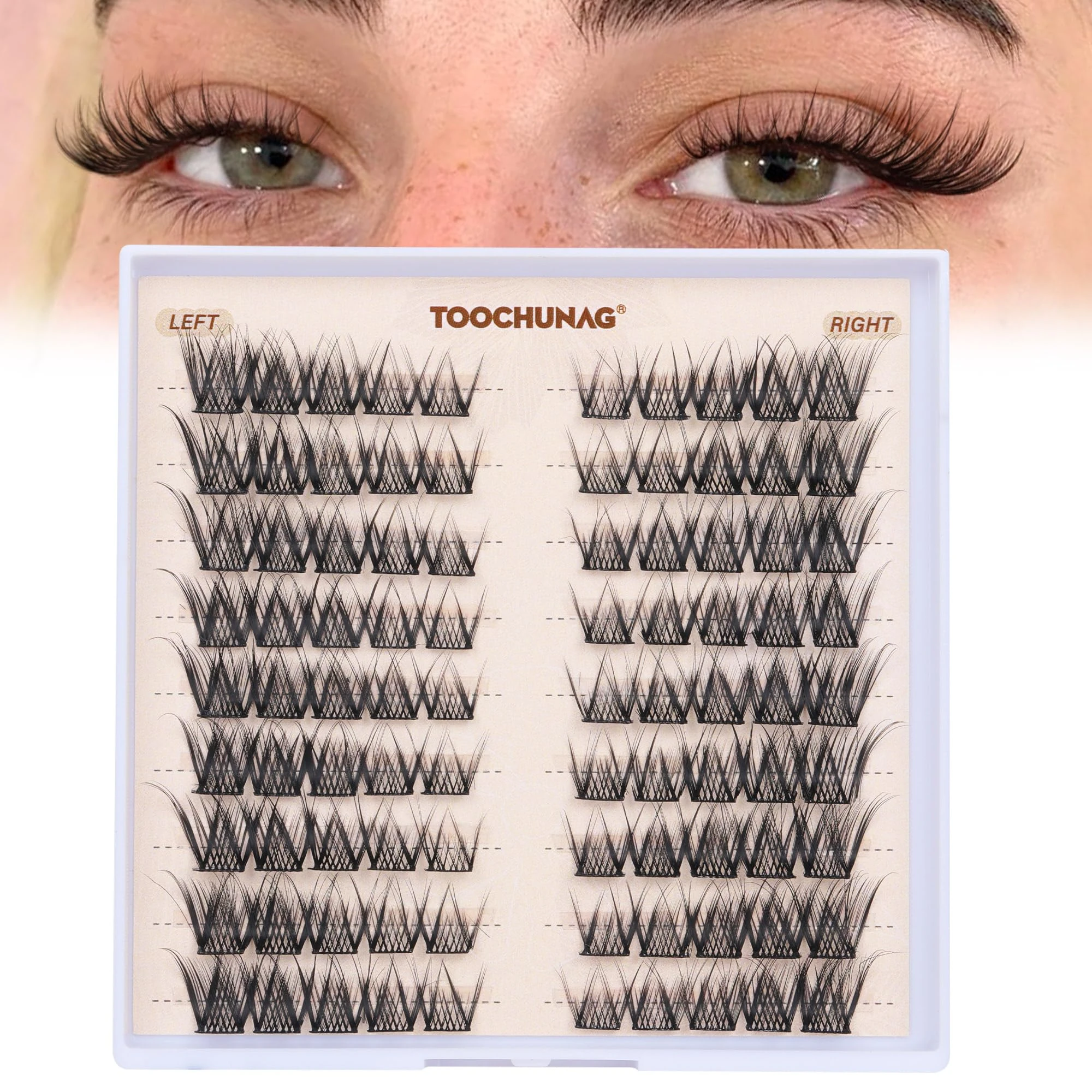 TOOCHUNAG Natural Individual Eyelashes 3D Wispy Cluster Lashes Organized Eyelash Clusters C Curl Eye Lashes Individual 9 Pairs 8-14mm DIY Cat Eye Lashes Extensions