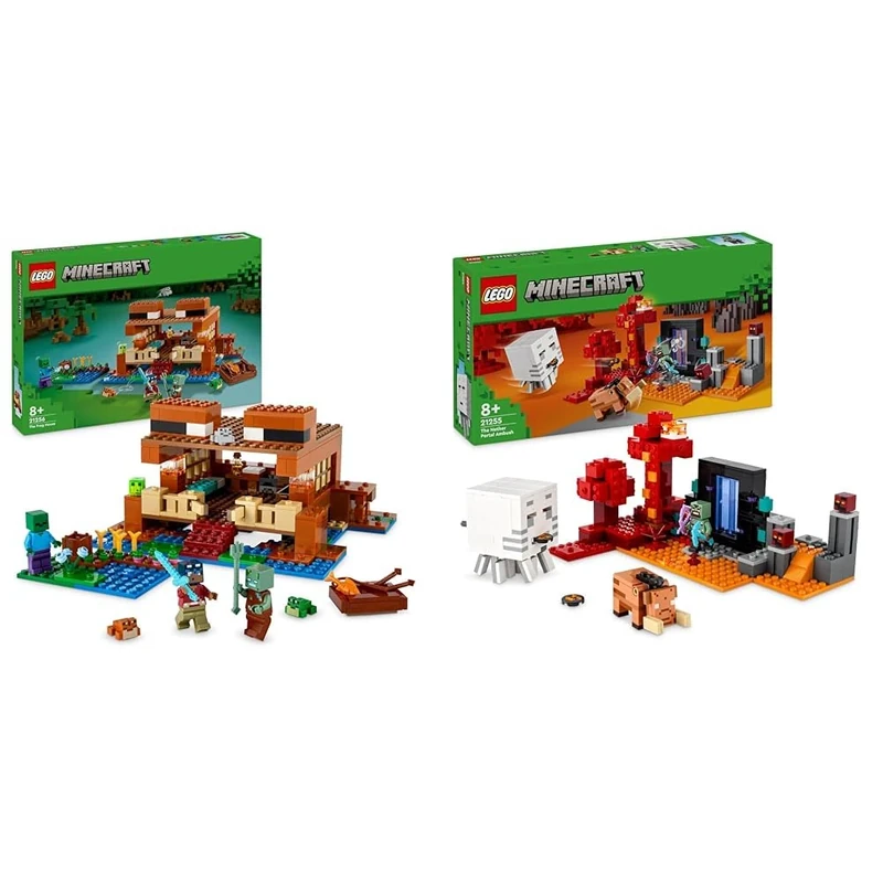 LEGO Minecraft The Frog House Building Toy, Gift for Girls and Boys & Kids aged 8 Plus Years Old & Minecraft The Nether Portal Ambush Adventure Set, Building Toys for Boys and Girls