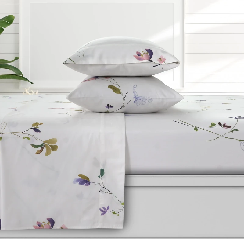 Azores 300 Thread Count Organic Cotton Deep Pocket Bed Sheet Set, Fits up to 19 Inch Mattress - Queen, Selena/Multicolor