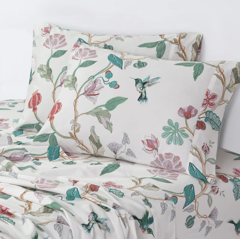 Azores 300 Thread Count Organic Cotton Deep Pocket Bed Sheet Set, Fits up to 19 Inch Mattress - Queen, Cristina/Multicolor